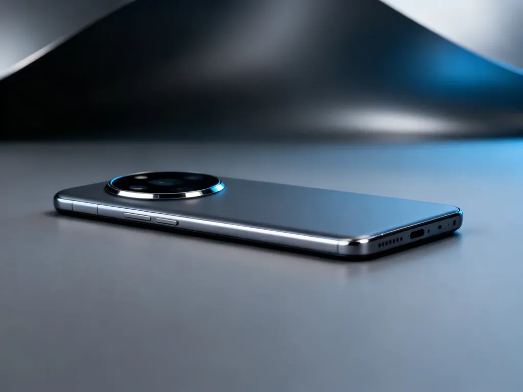 Elegancki smartfon OnePlus 12 z charakterystycznym okrągłym modułem aparatu na minimalistycznym, matowym tle.