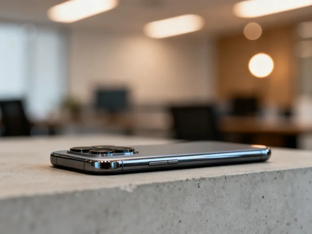Nowoczesny smartfon OnePlus 13 leżący na betonowym podłożu, prezentujący elegancki design i moduł aparatu.
