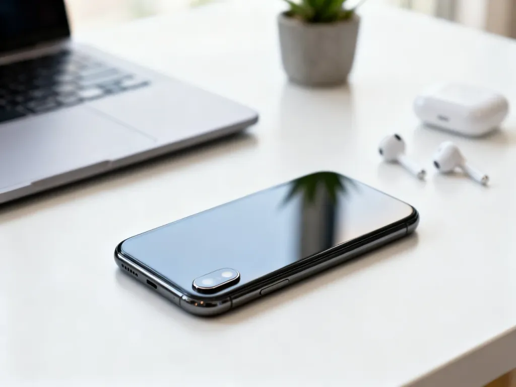 Nowoczesny Nothing Phone 2a na białym biurku w minimalistycznym, przytulnym biurze domowym z akcesoriami w tle
