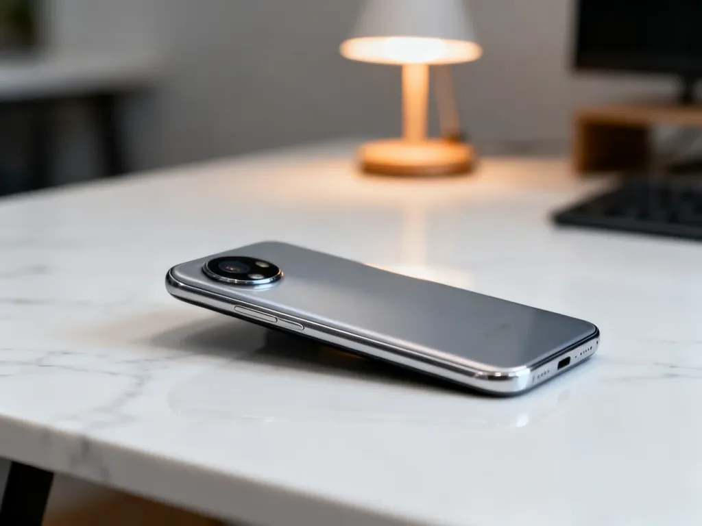 Smartfon Motorola Edge 50 Pro z zakrzywionym ekranem i zaawansowanym aparatem na minimalistycznym marmurowym biurku.