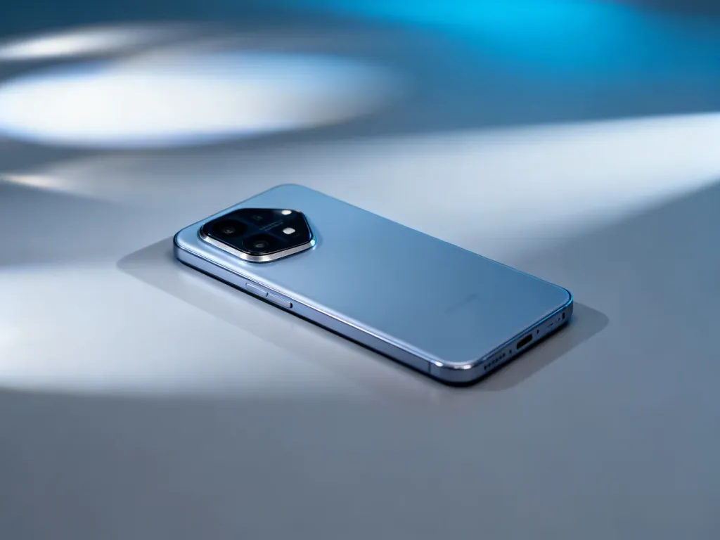 Smartfon OnePlus 12R leżący na minimalistycznym podłożu, prezentujący elegancki design tylnego panelu i modułu aparatu.