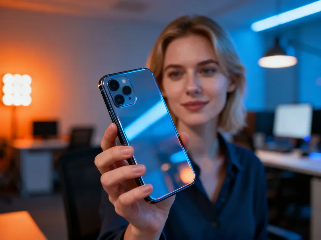 Elegancki smartfon Xiaomi 13T Pro trzymany w dłoni na tle nowoczesnego biura. Wysokiej jakości zbliżenie na design telefonu.