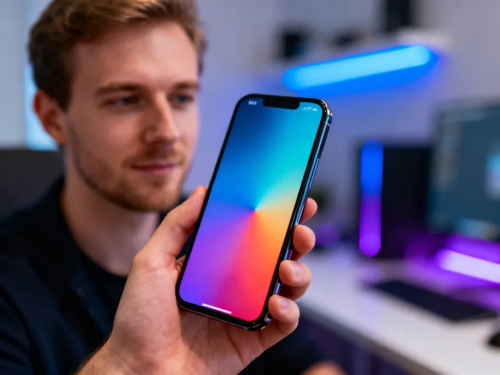 Nowoczesny smartfon Poco X6 Pro z wyraźnym, kolorowym ekranem trzymany w dłoni na tle stylowego, technologicznego biura.