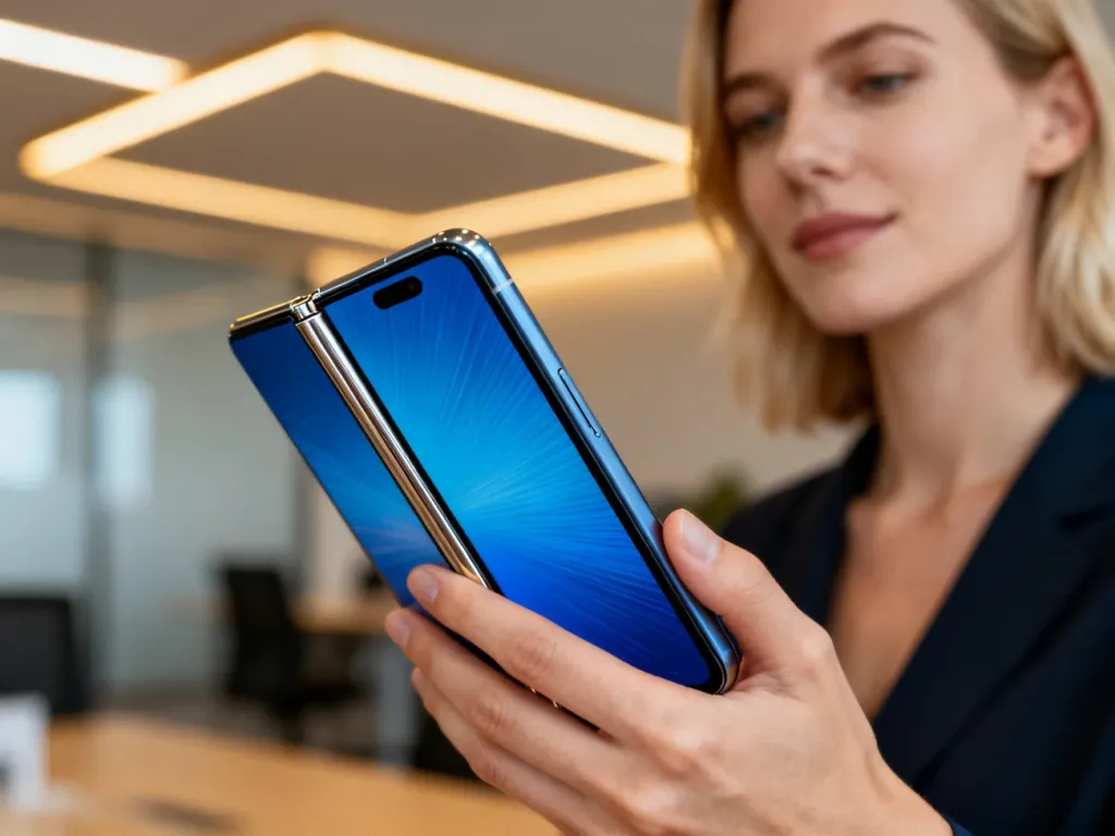 Złożony smartfon Motorola Razr 40 Ultra trzymany w dłoni, prezentujący wyraźny zewnętrzny wyświetlacz i elegancki zawias.