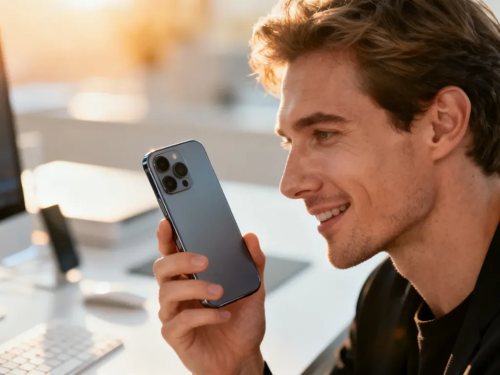 Mężczyzna trzymający nowoczesny smartfon Google Pixel 8a w jasnym, minimalistycznym biurze.