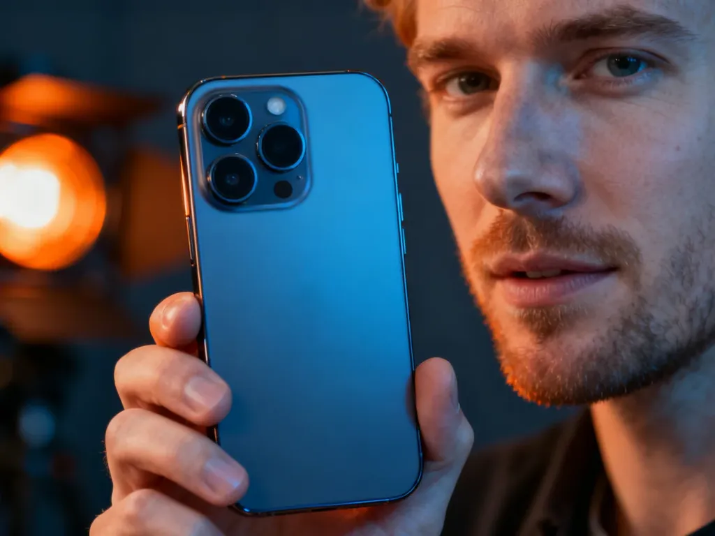 Zbliżenie na nowoczesny smartfon Sony Xperia 1 V z widocznym zaawansowanym zestawem aparatów w profesjonalnym studiu.