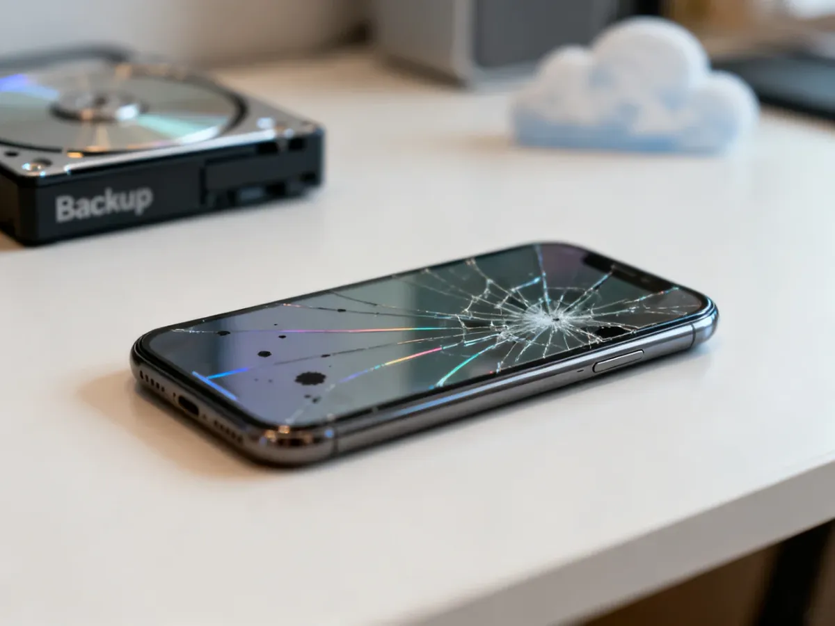 Smartfon z pękniętym ekranem i widocznymi oznakami uszkodzenia wyświetlacza
