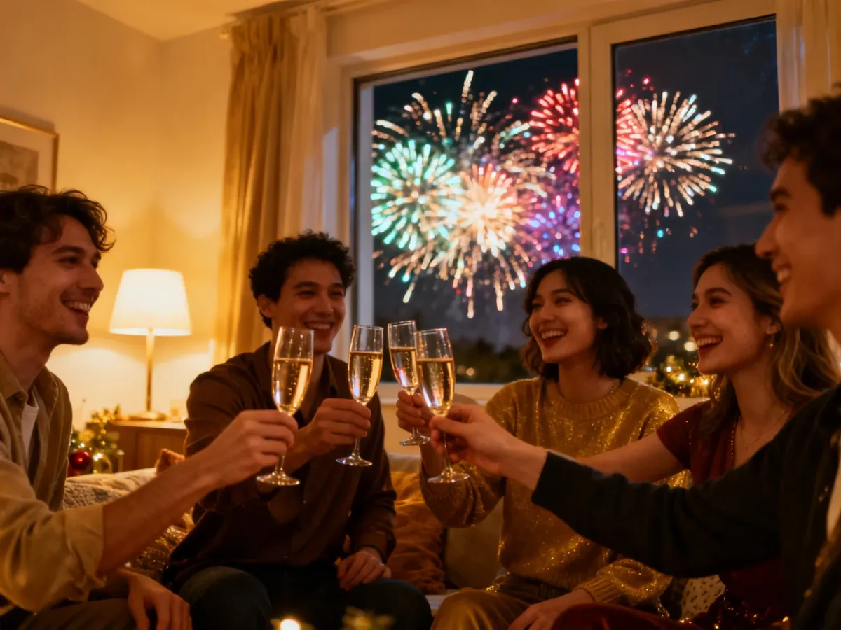 Znajomi wznoszący toast podczas sylwestrowej zabawy