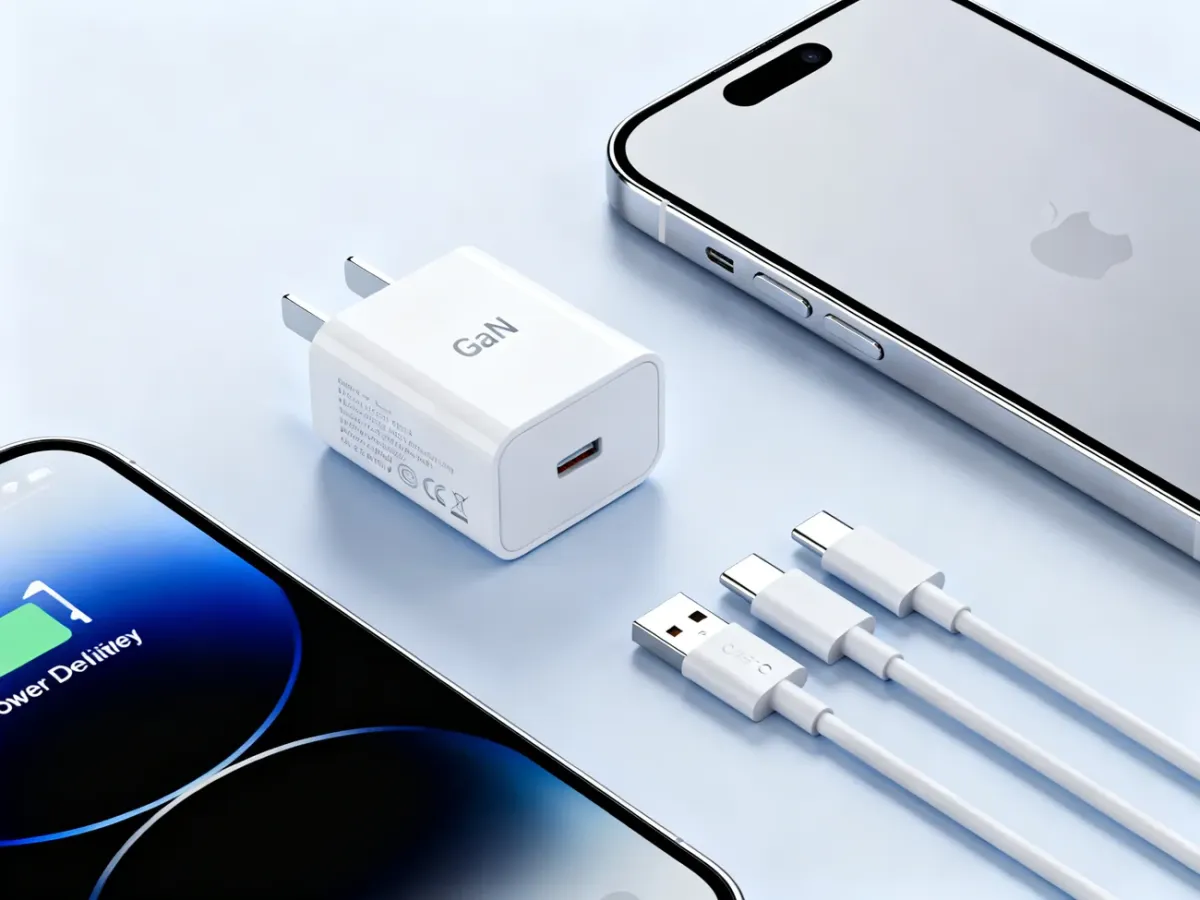 Mała ładowarka GaN, smartfon i kable USB-C