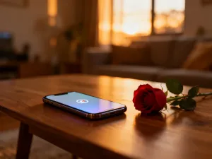 Nowoczesny smartfon z ikoną tarczy na ekranie, symbolizującą prywatność i bezpieczeństwo podczas korzystania z telefonu.