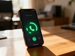 Smartfon z nieaktywnym profilem kontaktu na drewnianym biurku, symbolizujący blokadę użytkownika w mediach społecznościowych.