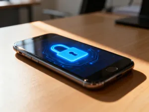 Nowoczesny smartfon na biurku z ikoną zasięgu, symbolizujący proces aktywacji karty eSIM w sieci Plush.