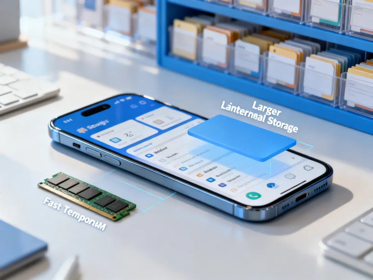 Smartfon przedstawiony jako szybka pamięć RAM i pojemna pamięć wewnętrzna
