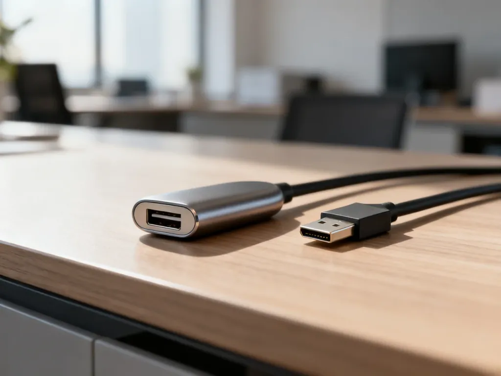Porównanie złączy USB-C i micro USB leżących na drewnianym biurku, ukazujące różnice w ich kształcie i budowie.