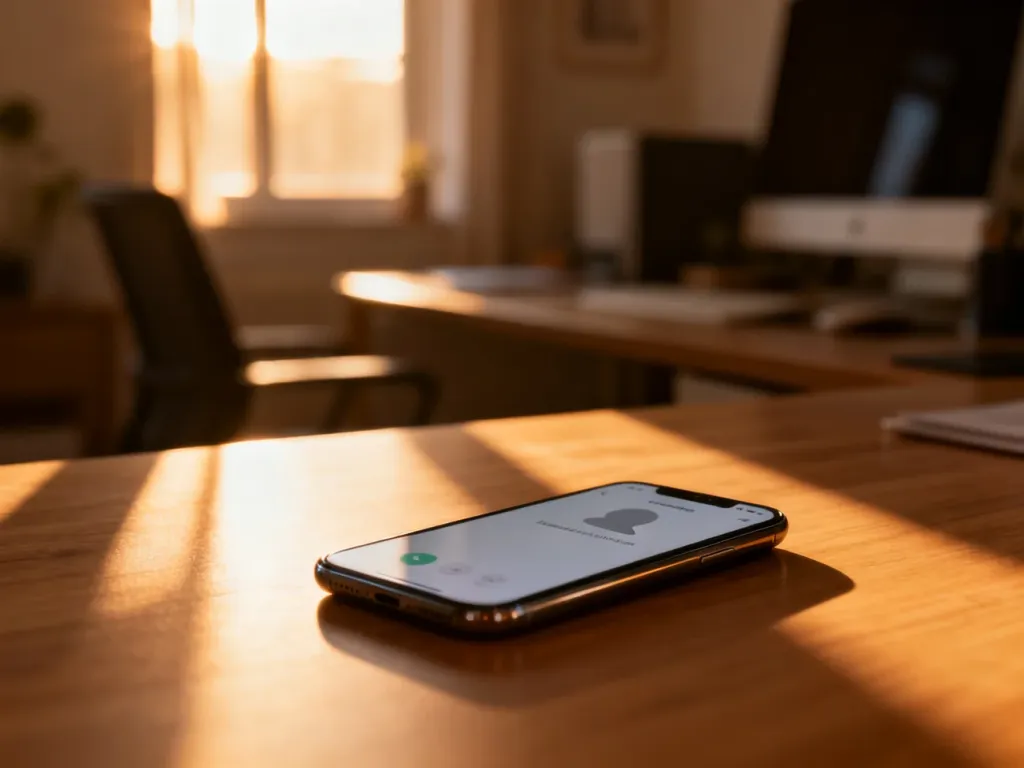 Smartfon z nieaktywnym profilem kontaktu na drewnianym biurku, symbolizujący blokadę użytkownika w mediach społecznościowych.