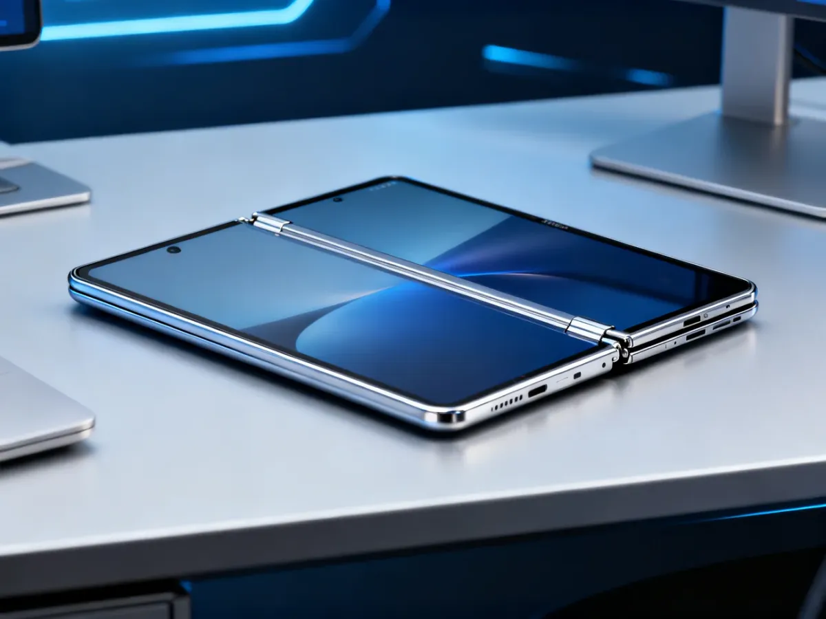 Składany trzykrotnie smartfon rozłożony częściowo do formatu tabletu