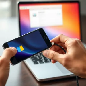 Nowoczesny smartfon na biurku z ikoną zasięgu, symbolizujący proces aktywacji karty eSIM w sieci Plush.