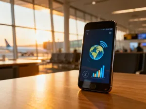 Dłoń trzymająca smartfon podczas wyłączania ustawień w menu telefonu, co symbolizuje dezaktywację poczty głosowej.