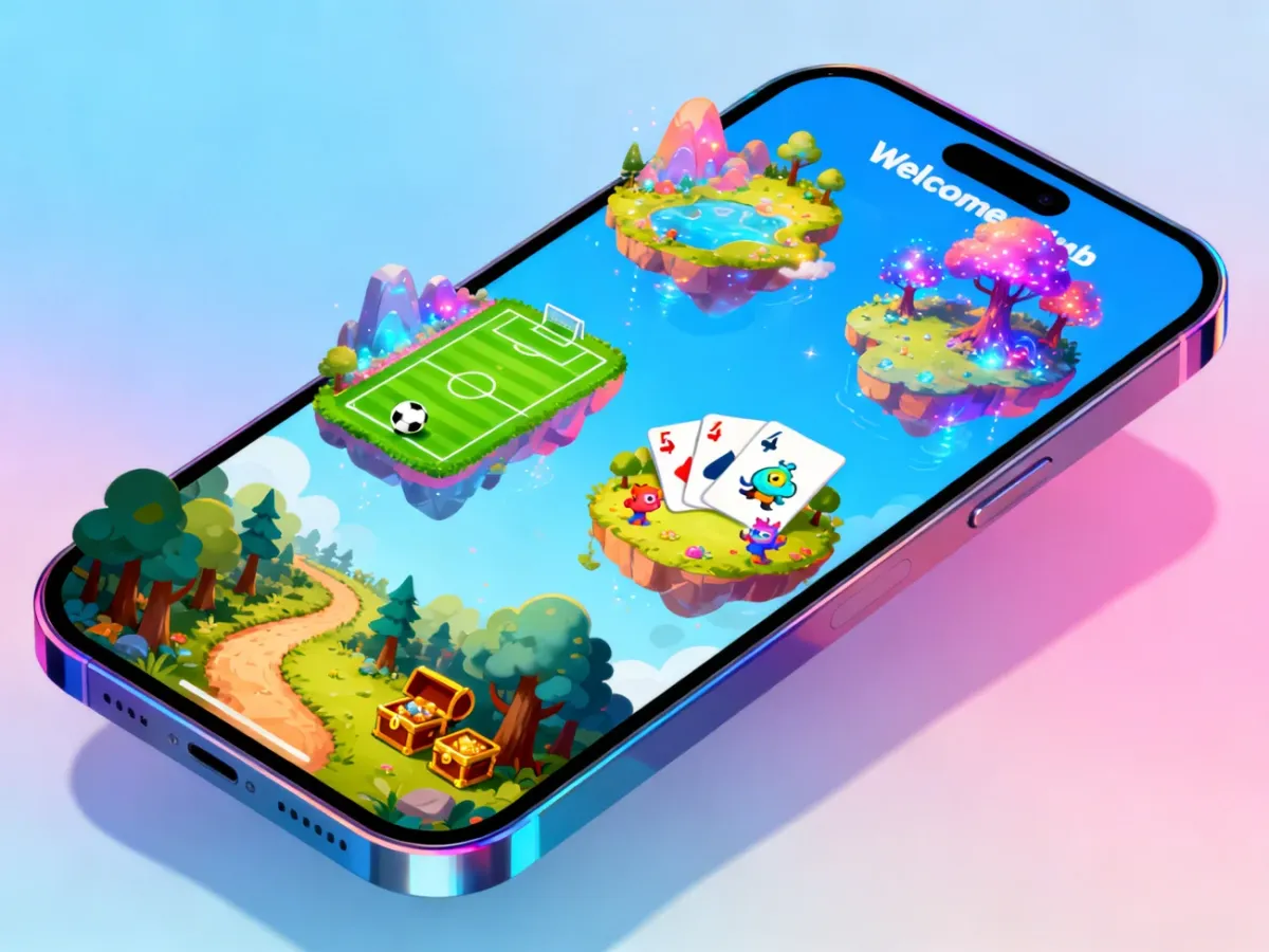 Smartfon z różnorodnymi kreatywnymi światami gier multiplayer