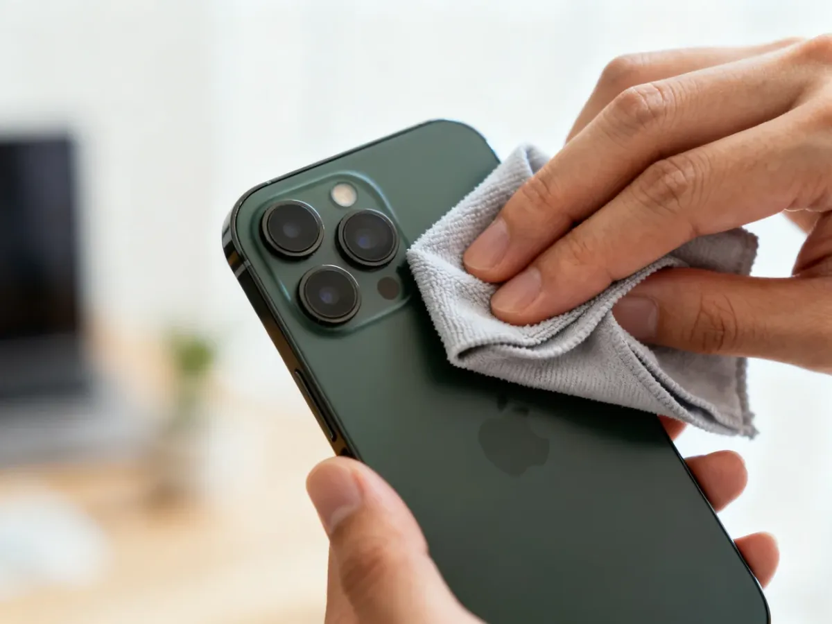 Czyszczenie obiektywu smartfona miękką ściereczką