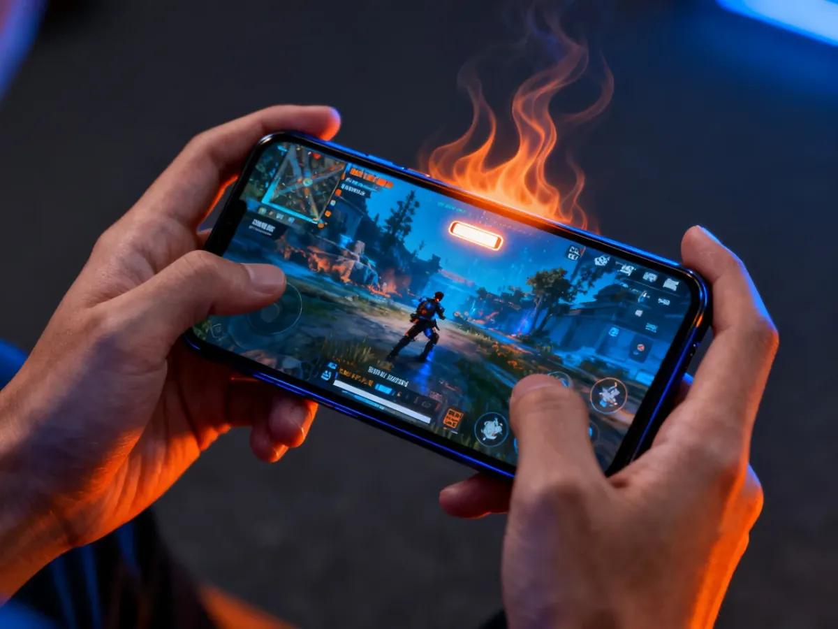Smartfon wyświetlający wymagającą grę 3D podczas intensywnej rozgrywki