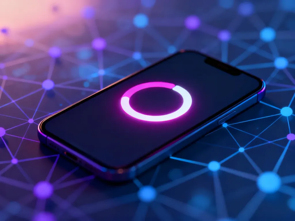 Smartfon z wyświetlonym okrągłym wskaźnikiem zużycia danych w kolorach T-Mobile na tle cyfrowej sieci.