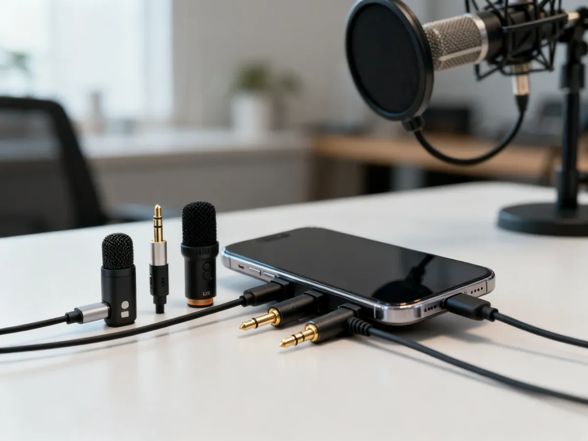 Smartfon z mikrofonami i różnymi typami złączy audio