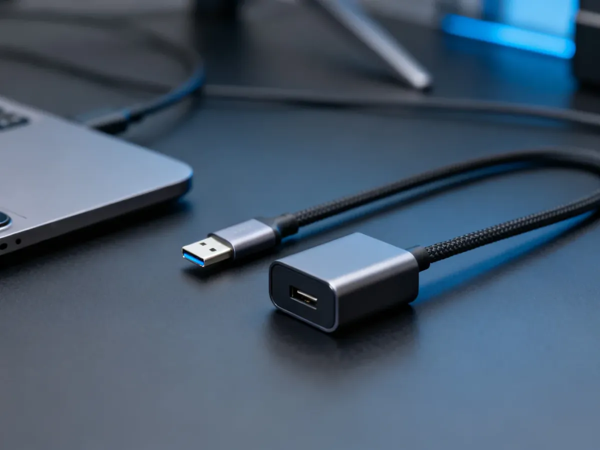 Kabel USB-C i ładowarka do telefonu na biurku