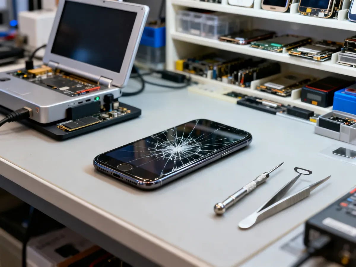 Uszkodzony telefon przygotowany do diagnostyki w serwisie