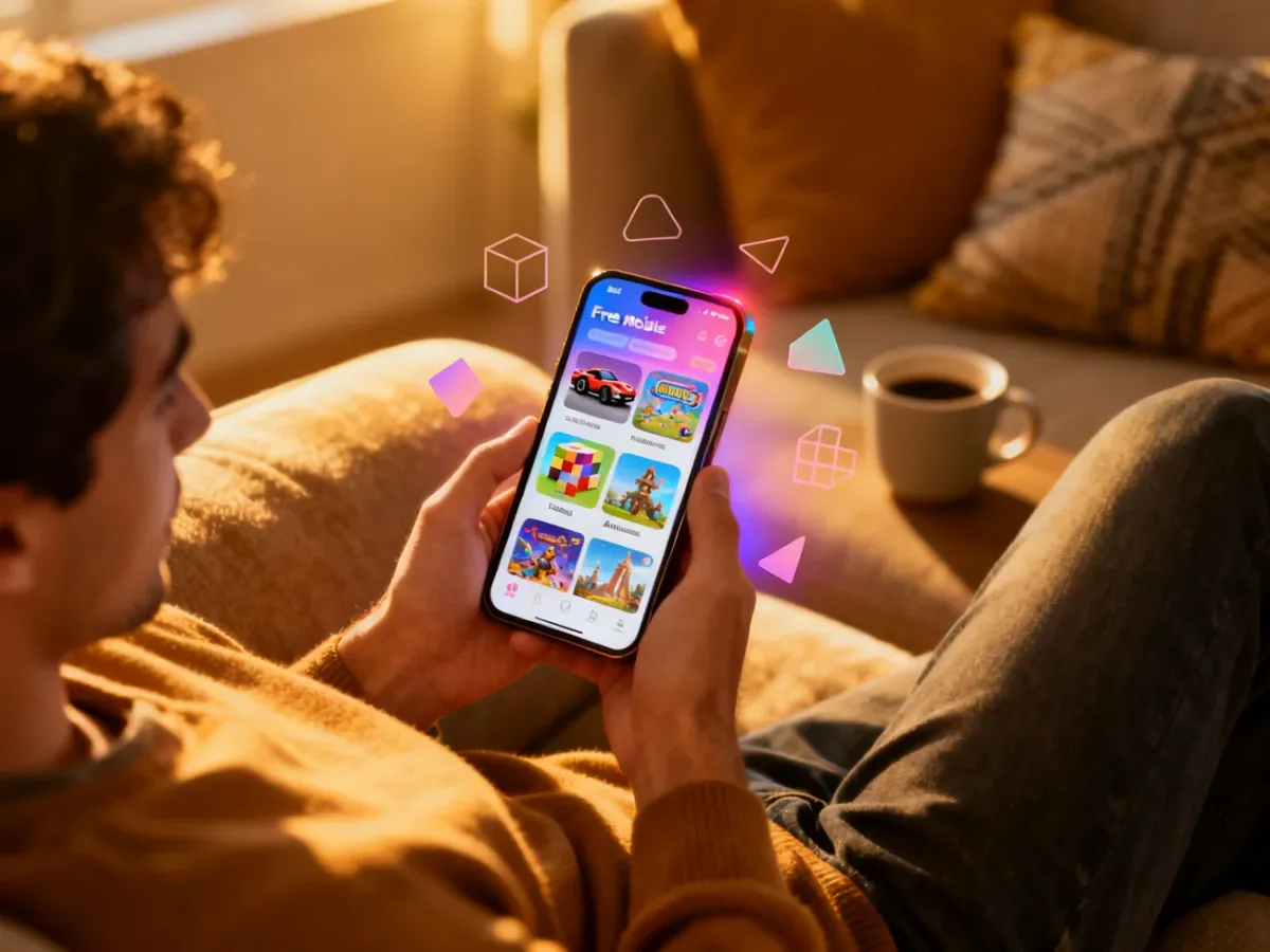 Osoba korzystająca z iPhone’a i wybierająca darmową grę mobilną