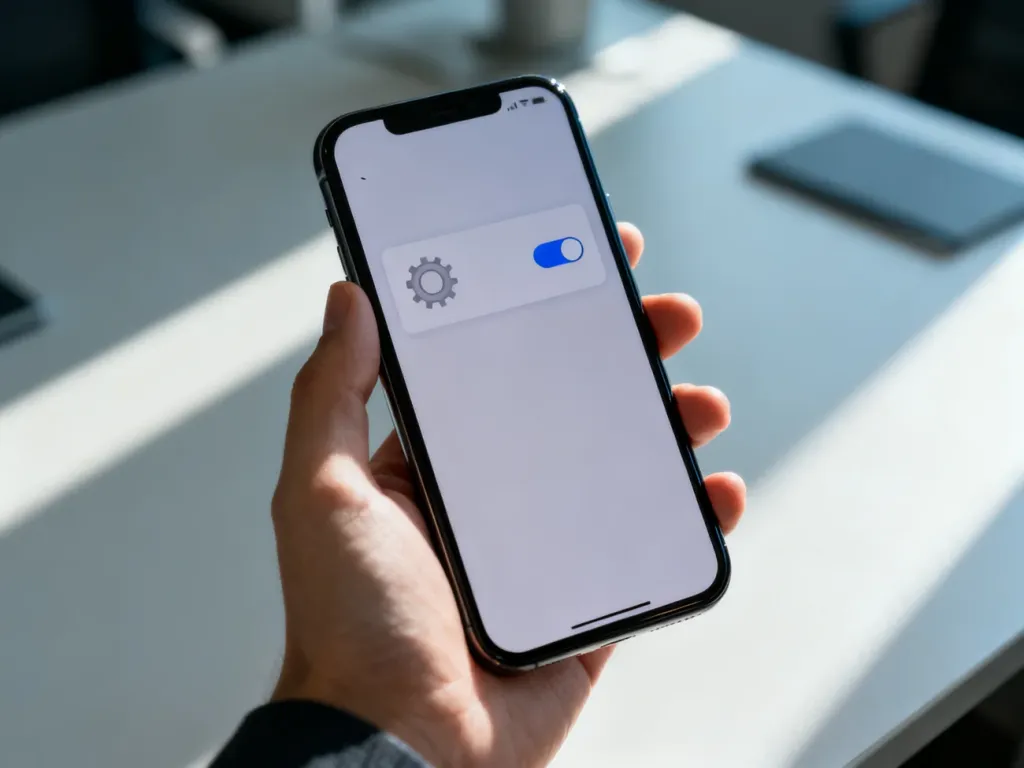 Dłoń trzymająca smartfon podczas wyłączania ustawień w menu telefonu, co symbolizuje dezaktywację poczty głosowej.