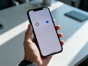 Smartfon z otwartym komunikatorem i ikoną znaku zapytania, symbolizujący niejasność w komunikacji tekstowej.
