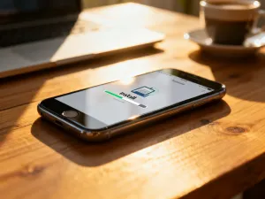 Kobieta trzymająca smartfon z otwartą aplikacją do uwierzytelniania w jasnym, nowoczesnym biurze.