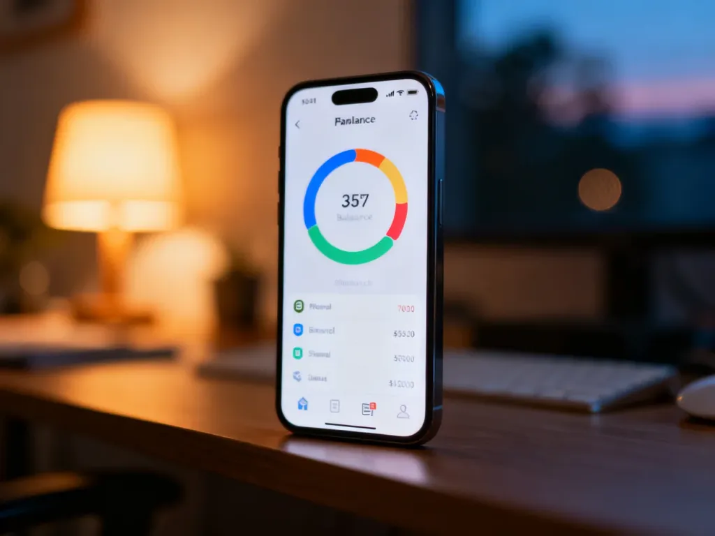 Smartfon z wyświetlonym interfejsem finansowym, symbolizujący łatwe sprawdzanie stanu konta w Lajt Mobile.