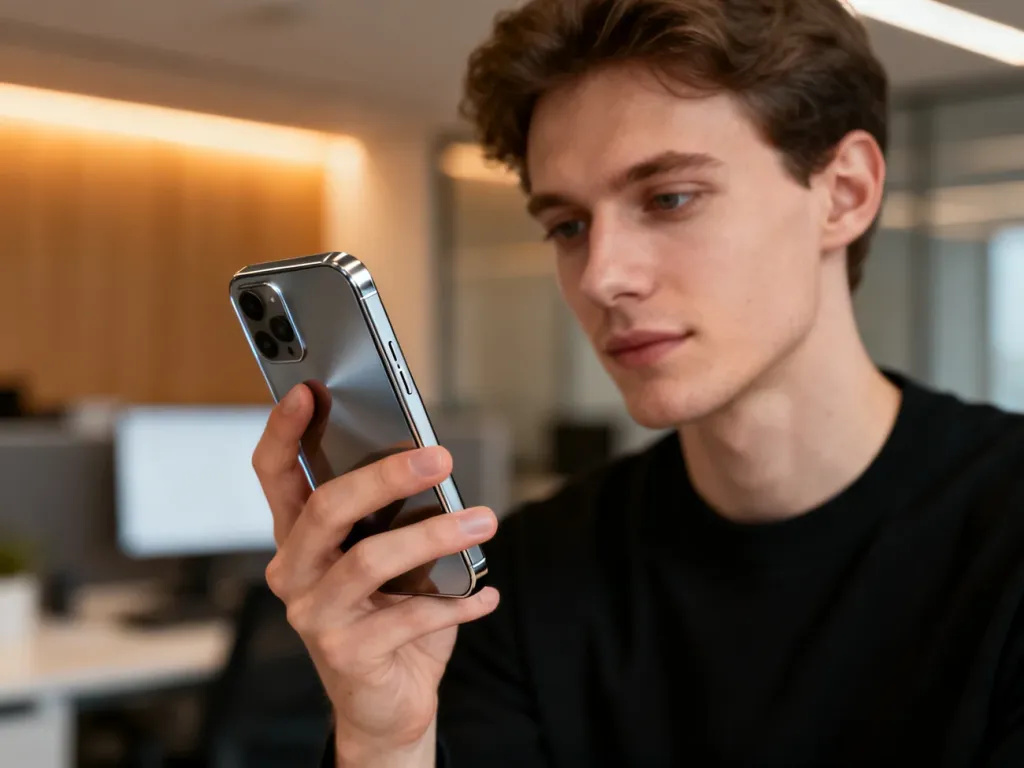 Futurystyczny smartfon z tytanową obudową bez portów, prezentujący wizję nowoczesnego designu iPhone'a 18.