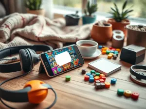 Nowoczesny smartfon na biurku z ikoną sygnału sieci, symbolizującą proces przenoszenia numeru do innego operatora.