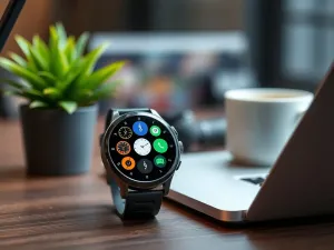 Nowoczesny smartfon na biurku z wizualizacją przegrzewania się podczas intensywnej rozgrywki.