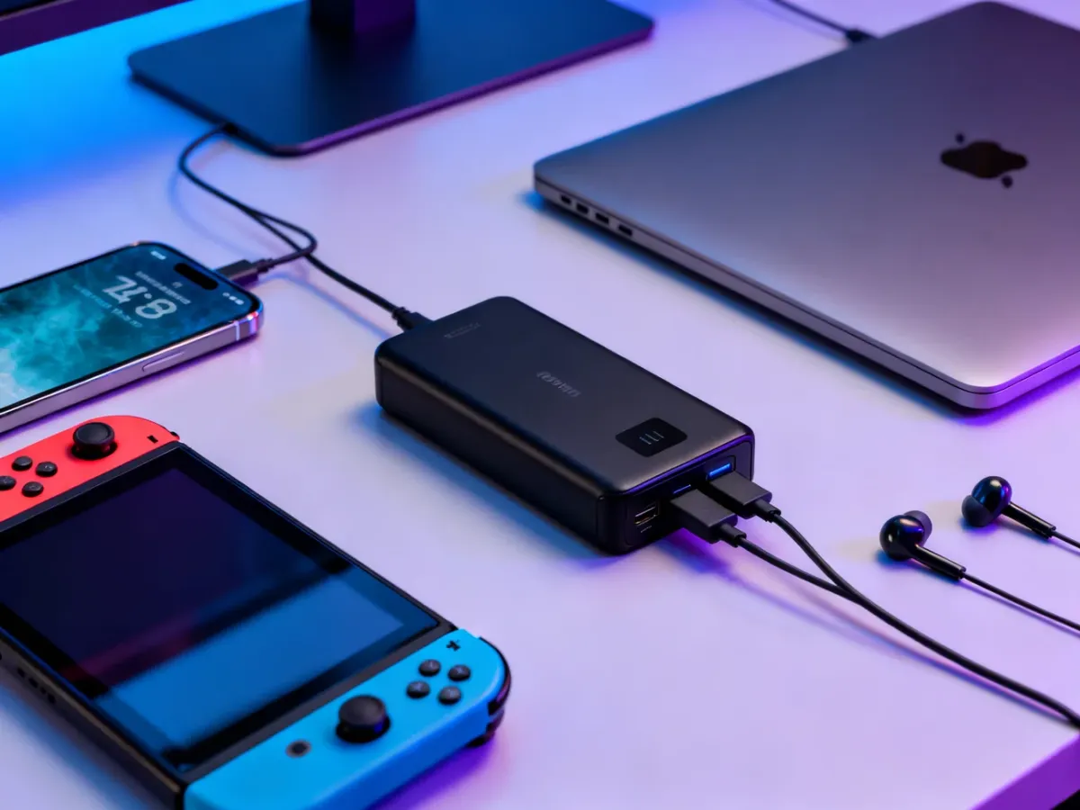 Powerbank Baseus ładowany jednocześnie z telefonem, tabletem i konsolą