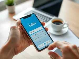 Nowoczesny smartfon z otwartym menu ustawień na drewnianym biurku, symbolizujący konfigurację usług telefonicznych.
