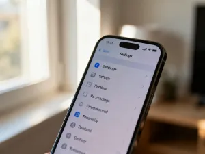 Ekran smartfona z nowoczesnym interfejsem aplikacji mobilnej prezentujący podsumowanie stanu konta.