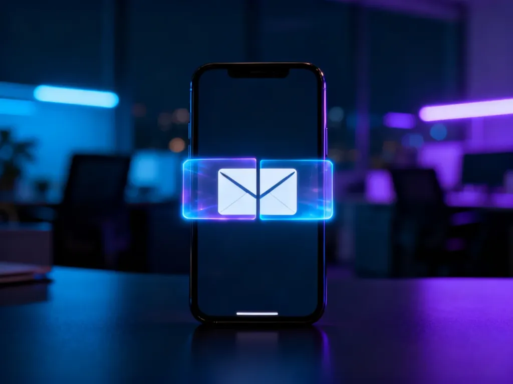 Smartfon z ikoną wiadomości podzieloną na dwie części, symbolizujący podwójne naliczanie opłat za wysłanie jednego SMS-a.