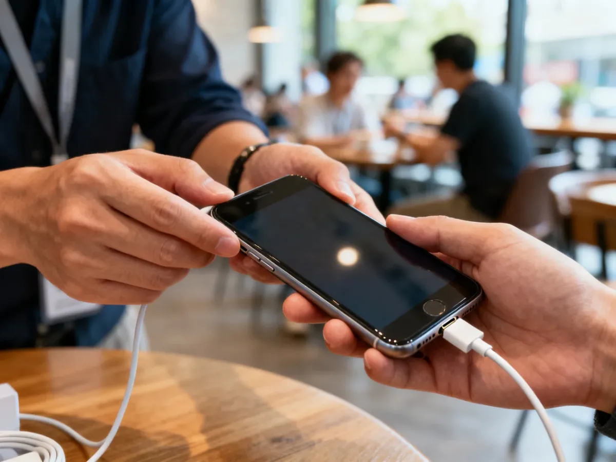 Testowanie używanego telefonu podczas spotkania ze sprzedawcą