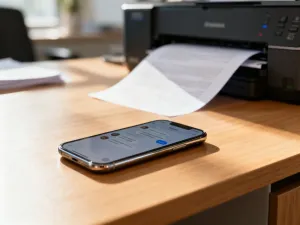 Nowoczesny smartfon na biurku z wizualizacją przegrzewania się podczas intensywnej rozgrywki.