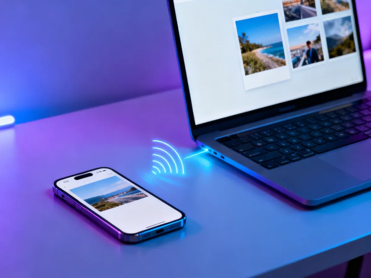 Bezprzewodowe przesyłanie zdjęć między smartfonem a laptopem