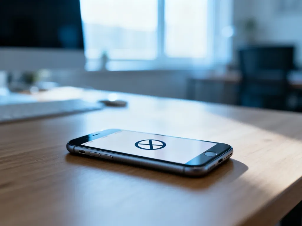 Nowoczesny smartfon leżący na biurku z widoczną na ekranie ikoną blokowania połączeń.