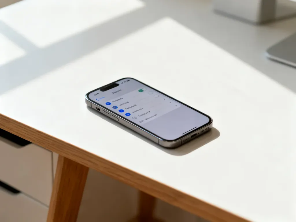 Nowoczesny smartfon leżący na drewnianym biurku, gotowy do wyceny przed sprzedażą.