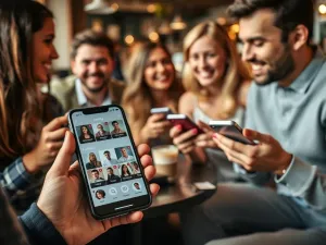 Nowoczesny smartfon z kolorową grą logiczną na ekranie, leżący na drewnianym biurku w przytulnym wnętrzu.