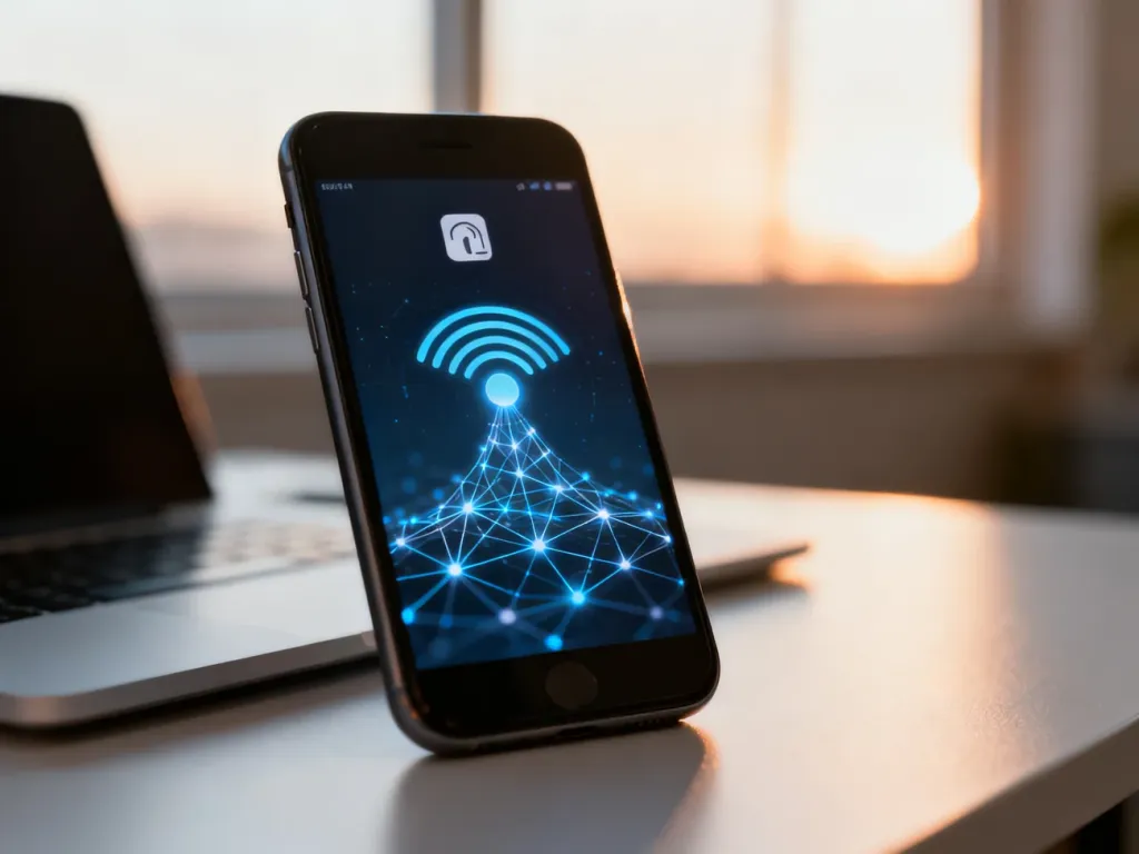 Ekran smartfona z ikoną zasięgu i symbolem sieci, symbolizujący proces aktywacji technologii eSIM.